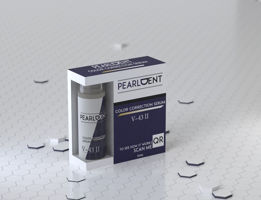 Pearldent renk düzeltme serumu kutu ve şişe tasarımı
