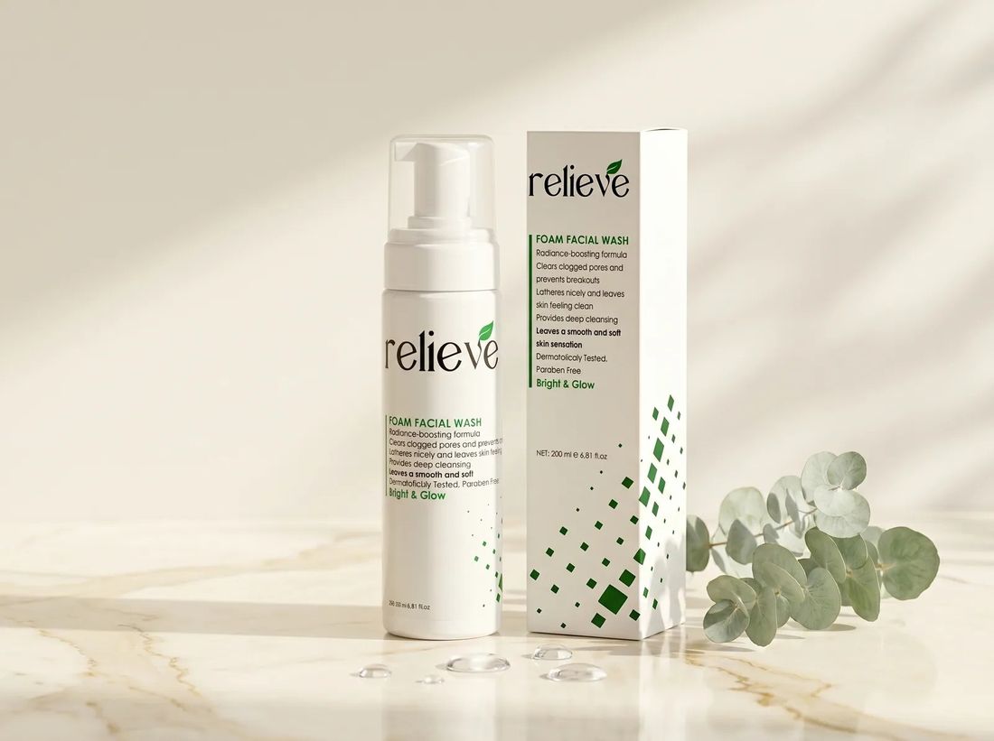 Relieve Cosmetics foam facial wash ambalaj tasarımı